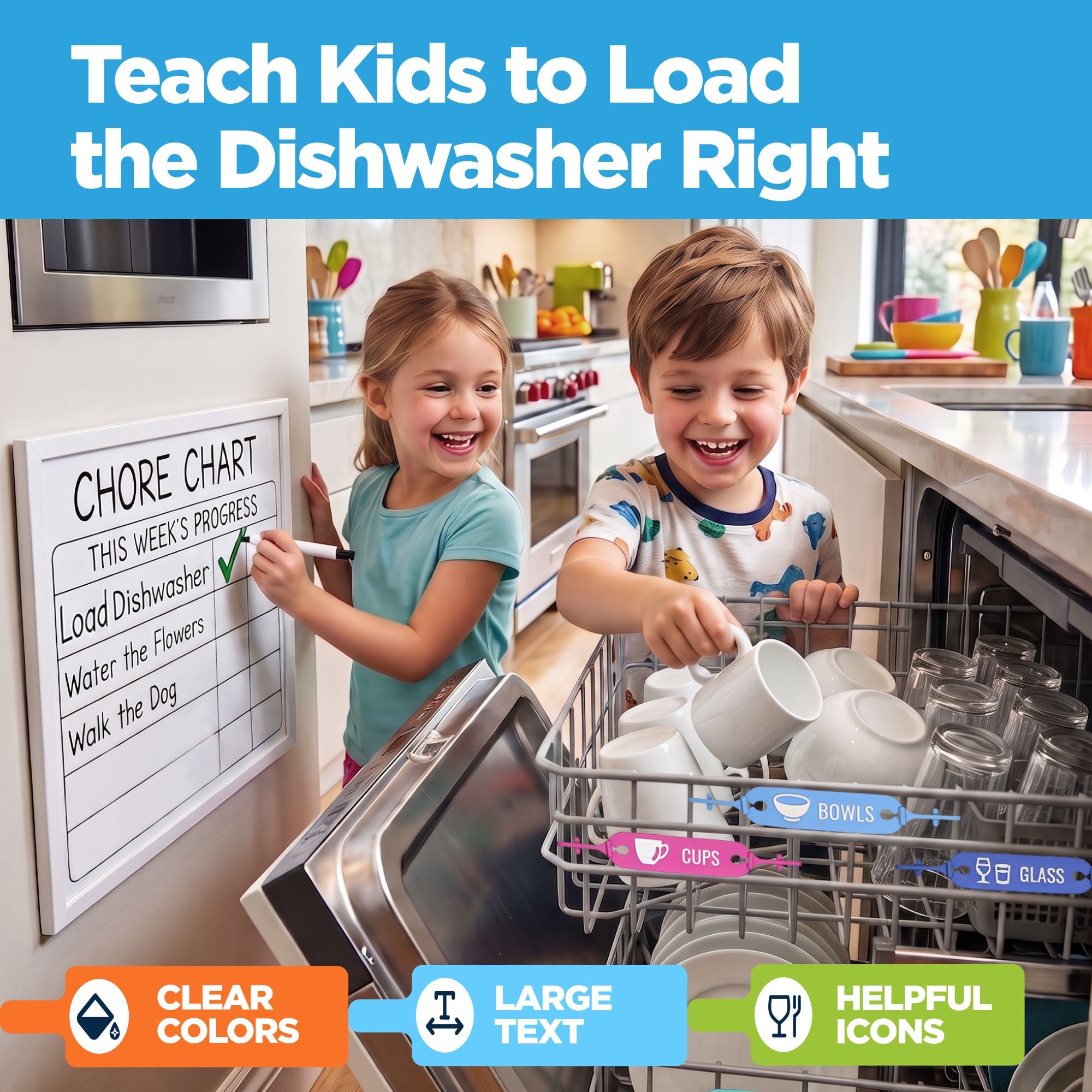 Dishwasher Loading Guide Signs for Kids Chores & Families