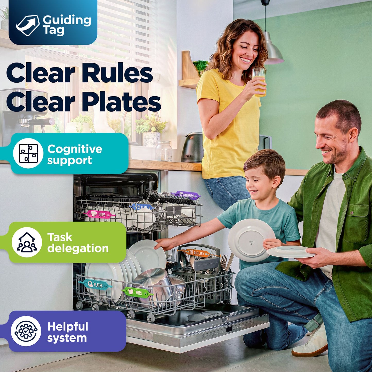 Dishwasher Loading Guide Signs for Kid Chores & Families