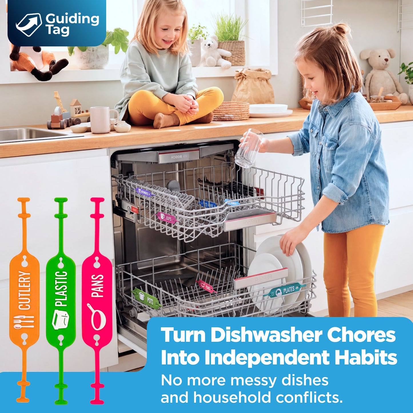 Dishwasher Loading Guide Signs for Kid Chores & Families